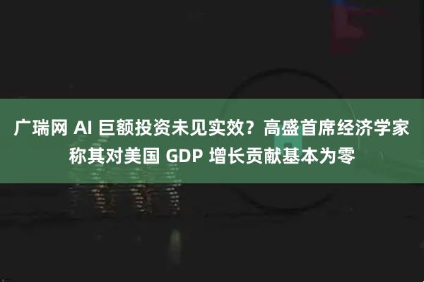广瑞网 AI 巨额投资未见实效？高盛首席经济学家称其对美国 GDP 增长贡献基本为零